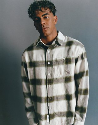 AE x Lamine Yamal Flannel Button-Up Shirt - Green Sand