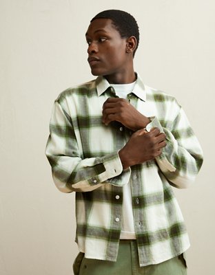 AE x Lamine Yamal Flannel Button-Up Shirt - Green Sand