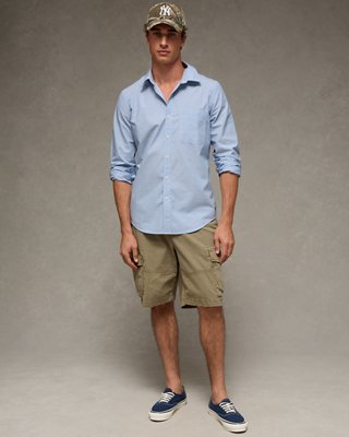 AE Slim Fit Poplin Button-Up Shirt - Cerulean Blue