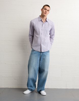 AE Standard Fit Poplin Button-Up Shirt - Purple