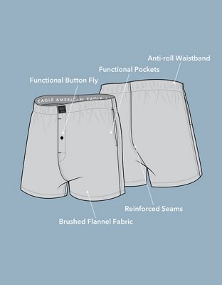 AEO Men's Flannel Pocket Boxer Short - Black Charcoal