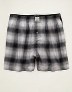 AEO Men's Flannel Pocket Boxer Short - Black Charcoal