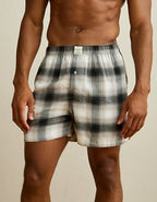 AEO Men's Flannel Pocket Boxer Short - Black Charcoal