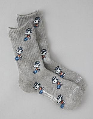 AE Snoopy Graphic Crew Socks - Grey