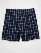 AEO Men's Poplin Plaid Classic Pocket Boxer Short - Navy