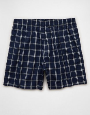 AEO Men's Poplin Plaid Classic Pocket Boxer Short - Navy