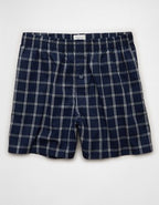 AEO Men's Poplin Plaid Classic Pocket Boxer Short - Navy