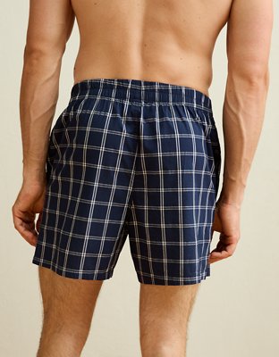 AEO Men's Poplin Plaid Classic Pocket Boxer Short - Navy