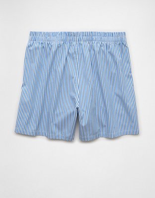 AEO Men's Striped Poplin Pocket Boxer Short - Light Blue