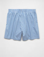 AEO Men's Striped Poplin Pocket Boxer Short - Light Blue