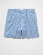 AEO Men's Striped Poplin Pocket Boxer Short - Light Blue