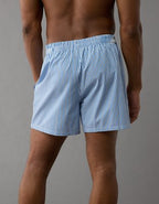 AEO Men's Striped Poplin Pocket Boxer Short - Light Blue