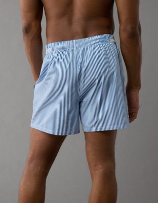 AEO Men's Striped Poplin Pocket Boxer Short - Light Blue