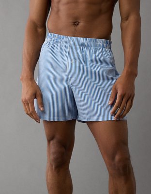 AEO Men's Striped Poplin Pocket Boxer Short - Light Blue