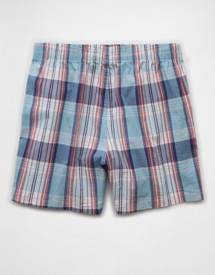 AEO Men's Poplin Plaid Classic Pocket Boxer Short - Green Sand