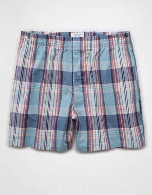AEO Men's Poplin Plaid Classic Pocket Boxer Short - Green Sand
