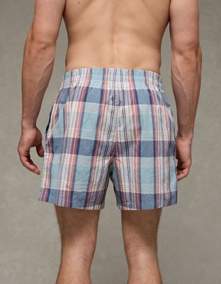 AEO Men's Poplin Plaid Classic Pocket Boxer Short - Green Sand