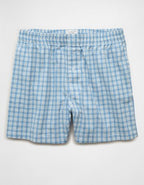 AEO Men's Poplin Plaid Classic Pocket Boxer Short - Blue Vibe