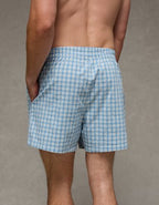 AEO Men's Poplin Plaid Classic Pocket Boxer Short - Blue Vibe