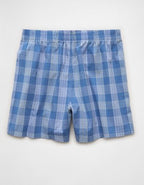 AEO Men's Poplin Plaid Classic Pocket Boxer Short - Blue