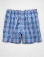 AEO Men's Poplin Plaid Classic Pocket Boxer Short - Blue