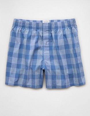 AEO Men's Poplin Plaid Classic Pocket Boxer Short - Blue