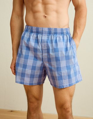AEO Men's Poplin Plaid Classic Pocket Boxer Short - Blue