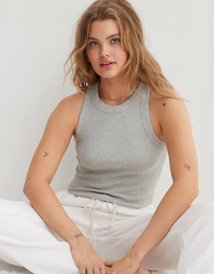 Aerie Free Spirit Ribbed Tank Top - Medium Heather Gray