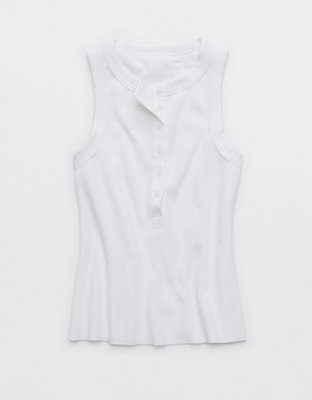Aerie Unwind Waffle Henley Tank Top - White
