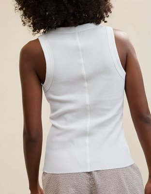 Aerie Unwind Waffle Henley Tank Top - White