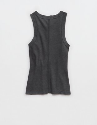 Aerie Unwind Waffle Henley Tank Top - Smoked Gray