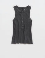 Aerie Unwind Waffle Henley Tank Top - Smoked Gray