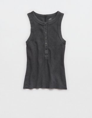 Aerie Unwind Waffle Henley Tank Top - Smoked Gray