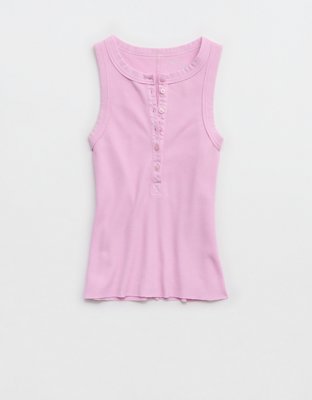Aerie Unwind Waffle Henley Tank Top - Violet Willow