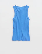 Aerie Unwind Waffle Henley Tank Top - Rome Blue