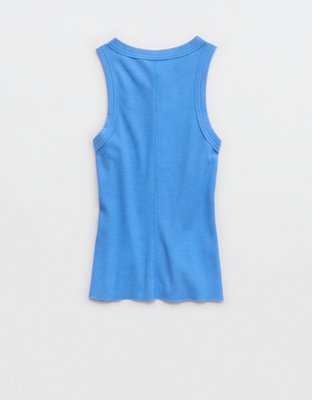 Aerie Unwind Waffle Henley Tank Top - Rome Blue