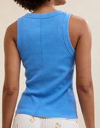 Aerie Unwind Waffle Henley Tank Top - Rome Blue