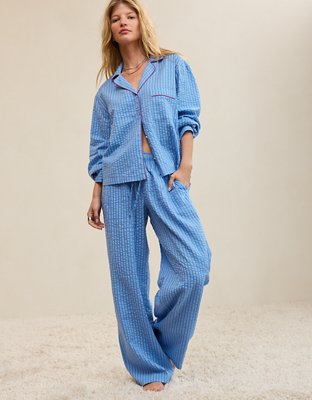 OVERSLEPT by Aerie Seersucker Trouser Pant - Horizon Sky