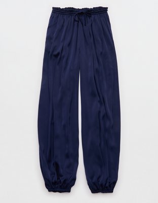 OVERSLEPT by Aerie Liquid Satin Balloon Pant - Navy