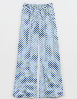 OVERSLEPT by Aerie Liquid Satin Wide Leg Pant - Green Sheen