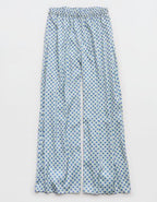 OVERSLEPT by Aerie Liquid Satin Wide Leg Pant - Green Sheen