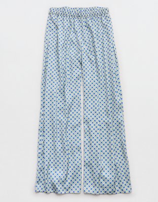 OVERSLEPT by Aerie Liquid Satin Wide Leg Pant - Green Sheen