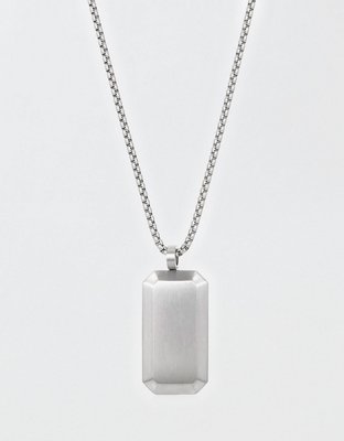 West Coast Jewelry Men's Small Beveled Edge Antiqued Dog Tag Necklace - Silver