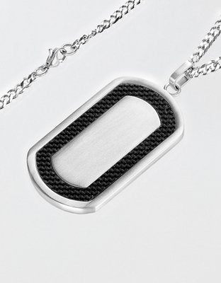 West Coast Jewelry Men's Brushed Black Carbon Fiber Frame Stainless Steel Necklace - Black