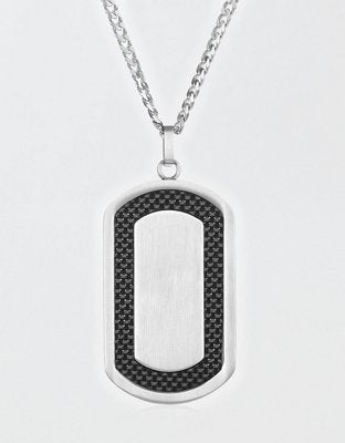 West Coast Jewelry Men's Brushed Black Carbon Fiber Frame Stainless Steel Necklace - Black