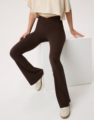 OFFLINE By Aerie Real Me High Waisted Crossover Flare Legging - Deep Earth