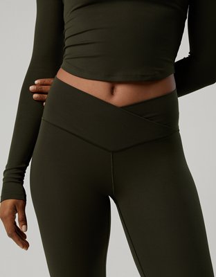 OFFLINE By Aerie Real Me High Waisted Crossover Flare Legging - Olive Petal