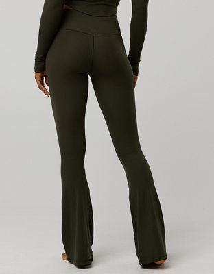 OFFLINE By Aerie Real Me High Waisted Crossover Flare Legging - Olive Petal