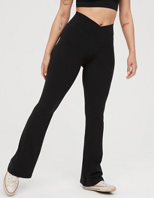OFFLINE By Aerie Real Me High Waisted Crossover Flare Legging - True Black