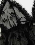 OVERSLEPT by Aerie Sheer Lace Nightie - True Black